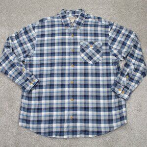 Duluth Flannel Shirt Mens Large Blue/White Plaid Iron Mountain Oxford L/S Button